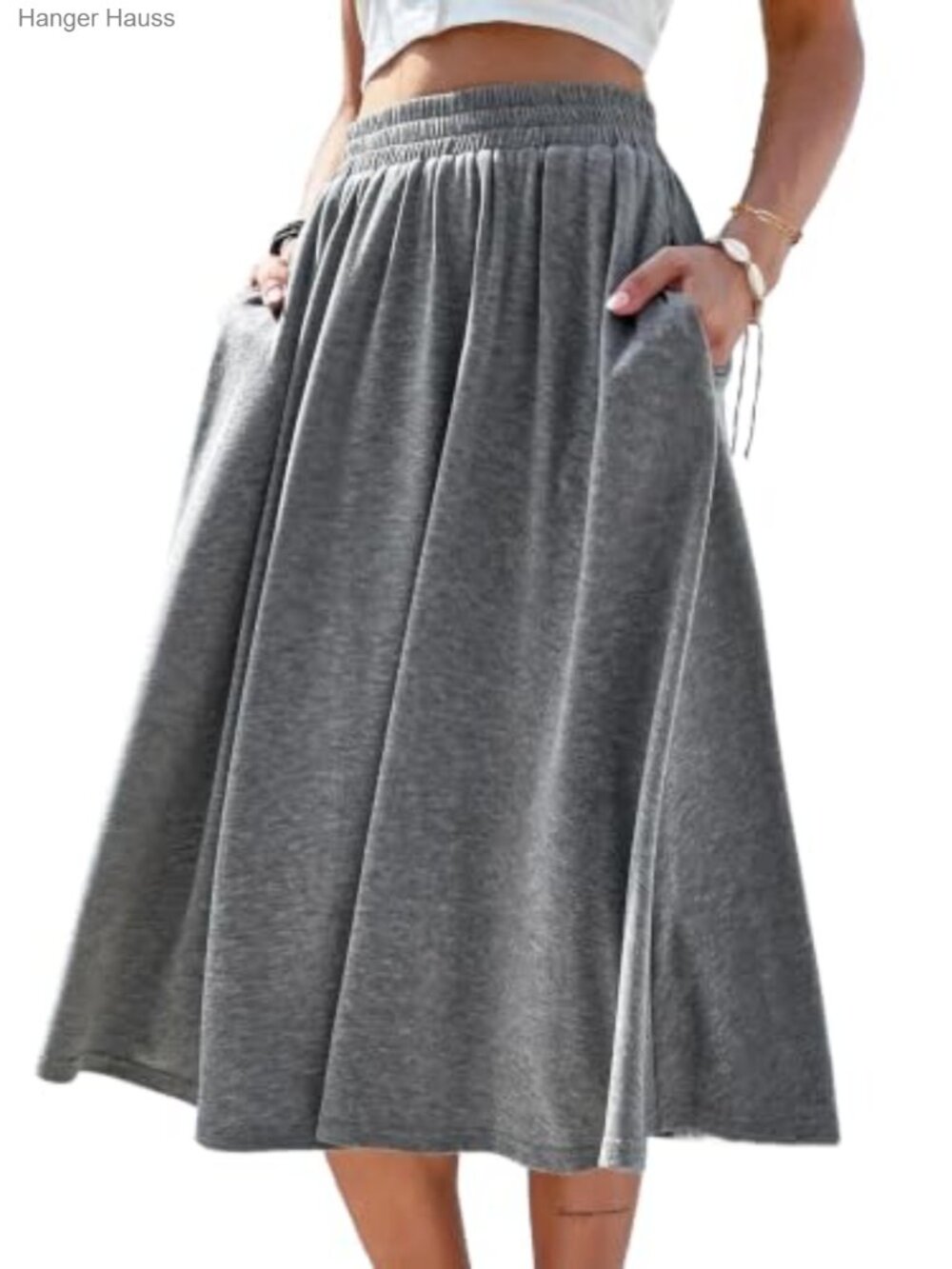 Midi A-Line Swing Skirt with Pockets for Women